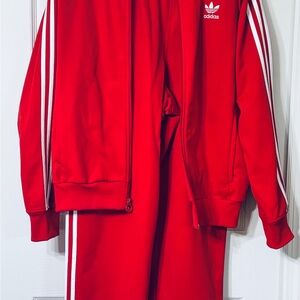 Adidas Bold Red Tracksuit with Classic White Accents